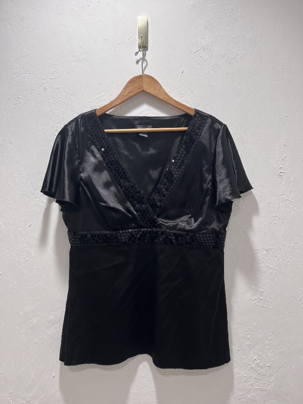 Vintage Spense Y2K 2000s Black Women's Sequin V-neck Babydoll Blouse Size L